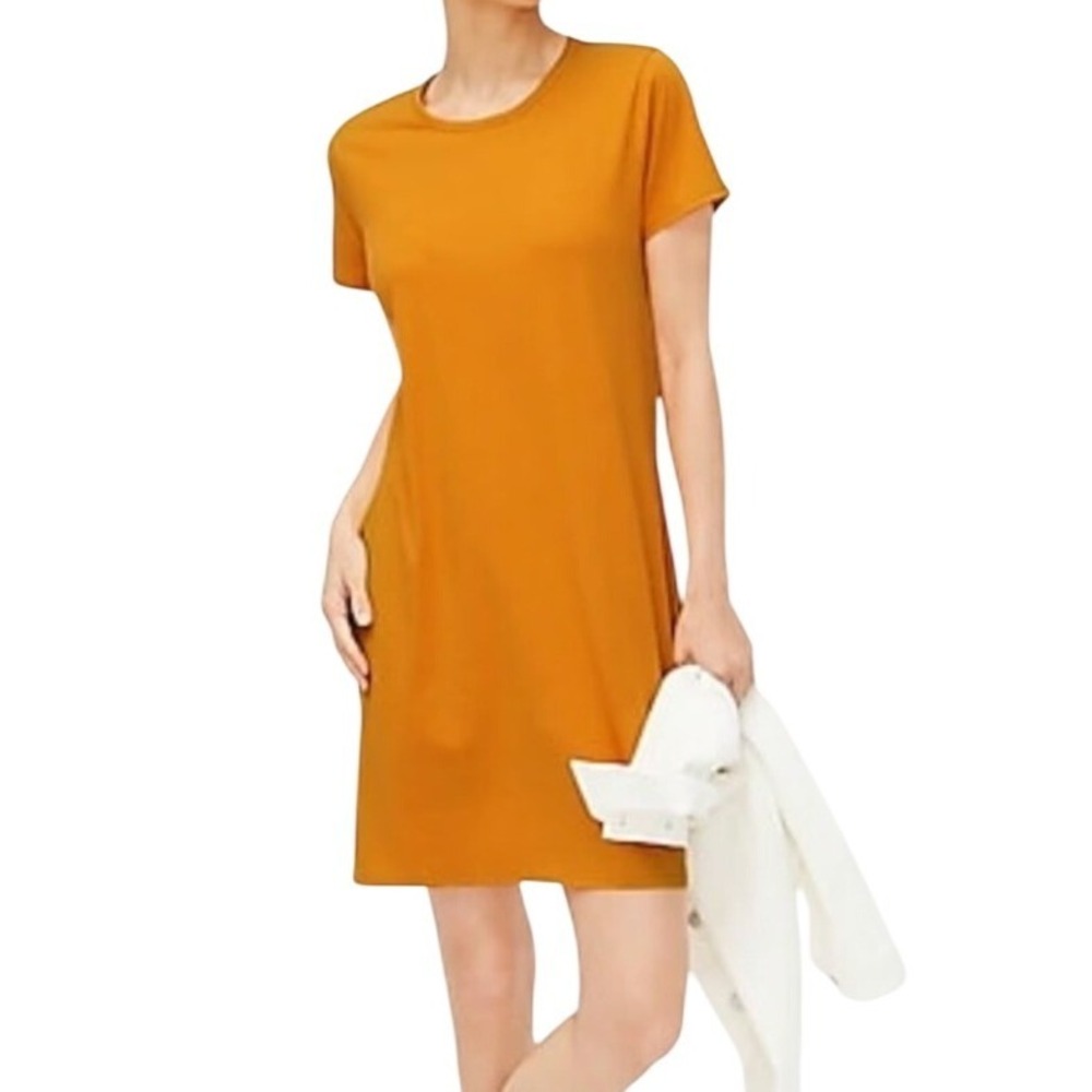 J.Crew Mustard Yellow Cotton Jersey Short Sleeve T-Shirt Dress CJ508 Women M NWT